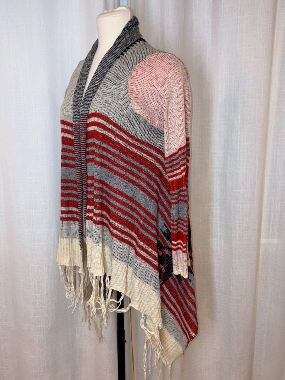 Tribal Knit Drapey Poncho Wrap Cardigan